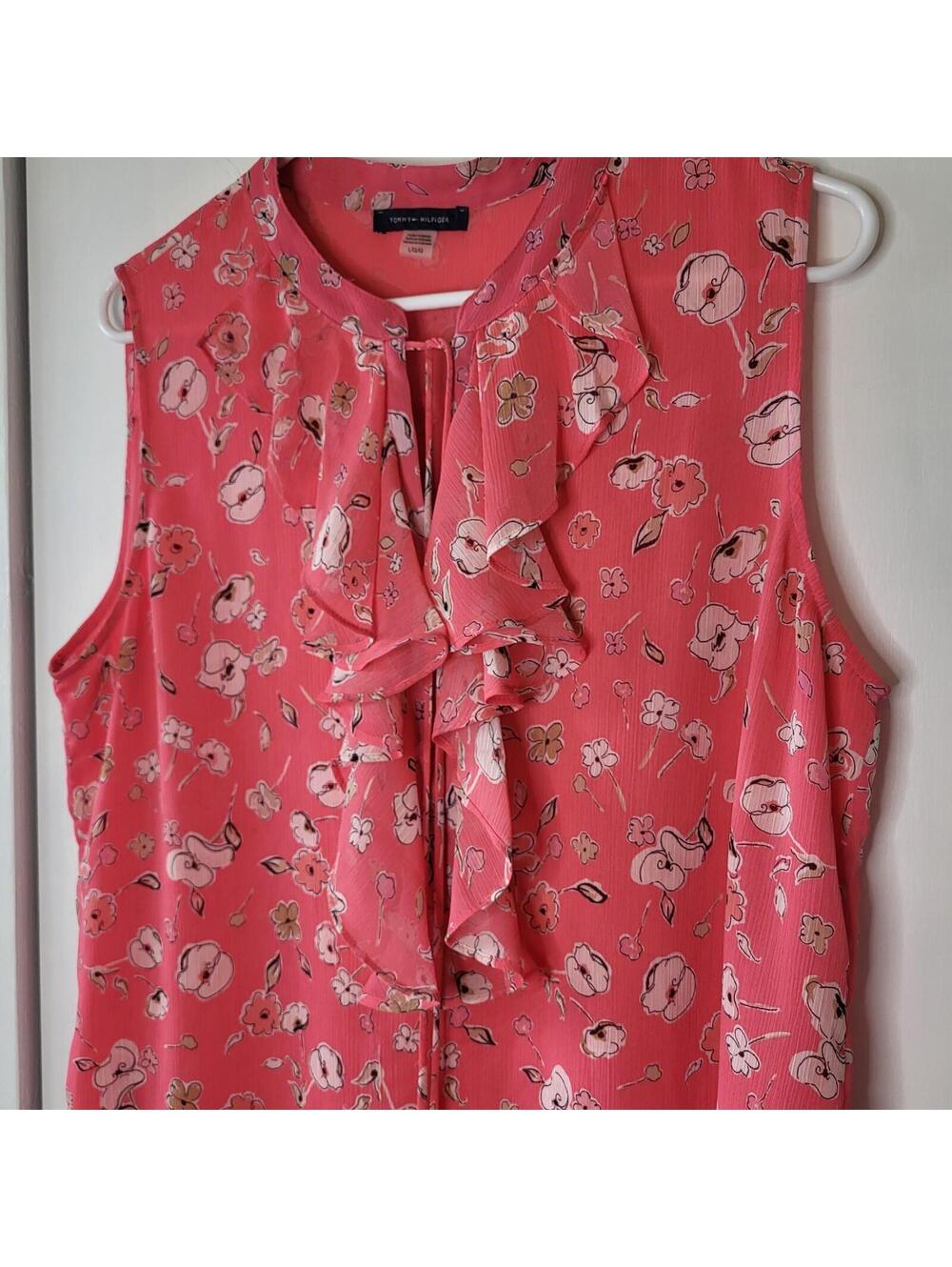 Tommy Hilfiger sleeveless peachy pink floral ruffled women's blouse large